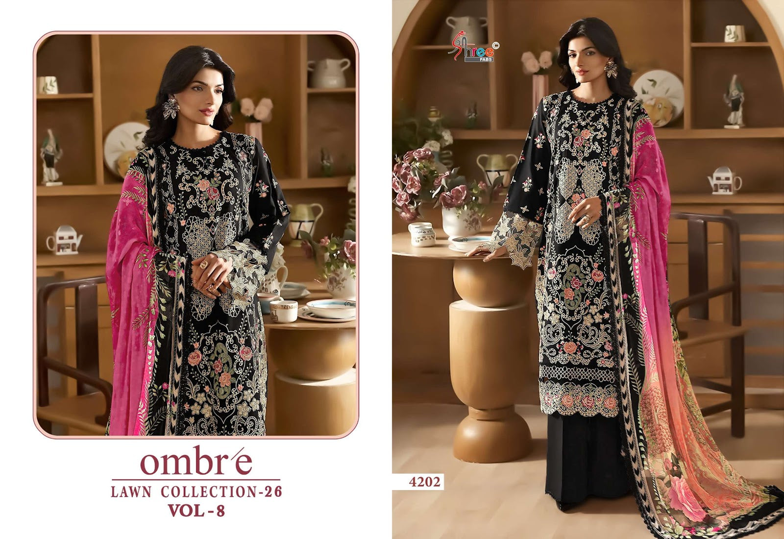 Ombre Vol 8 Lawn Collection 26 Shree Fabs Cotton Pakistani Salwar Suits Wholesale