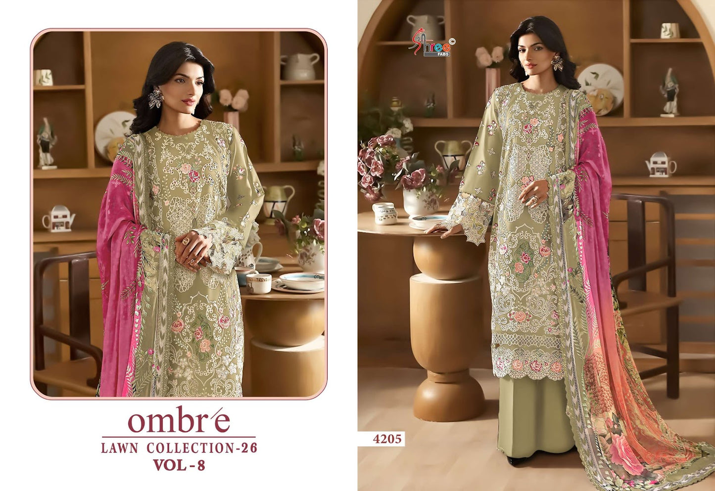 Ombre Vol 8 Lawn Collection 26 Shree Fabs Cotton Pakistani Salwar Suits Wholesale