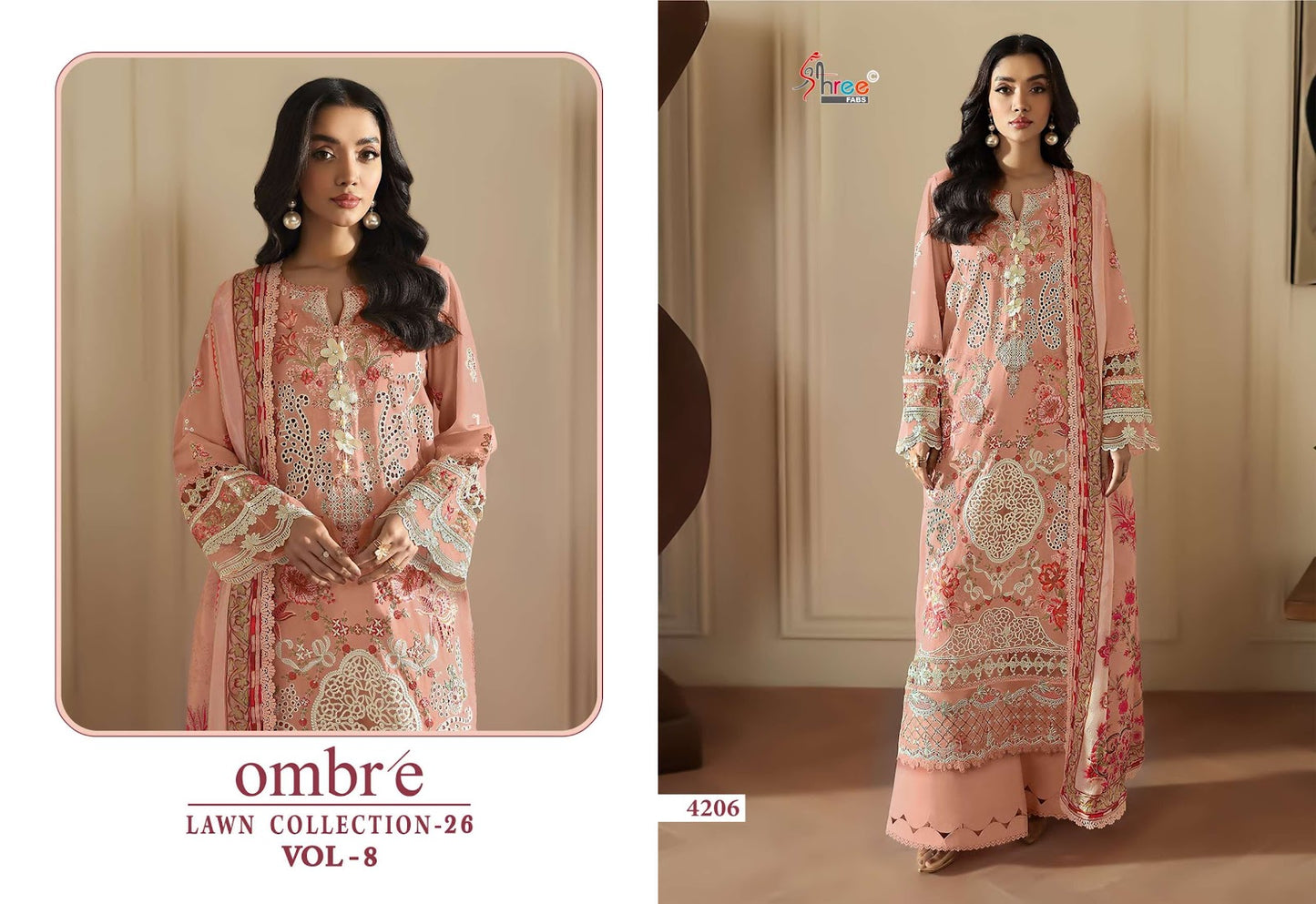 Ombre Vol 8 Lawn Collection 26 Shree Fabs Cotton Pakistani Salwar Suits Wholesale
