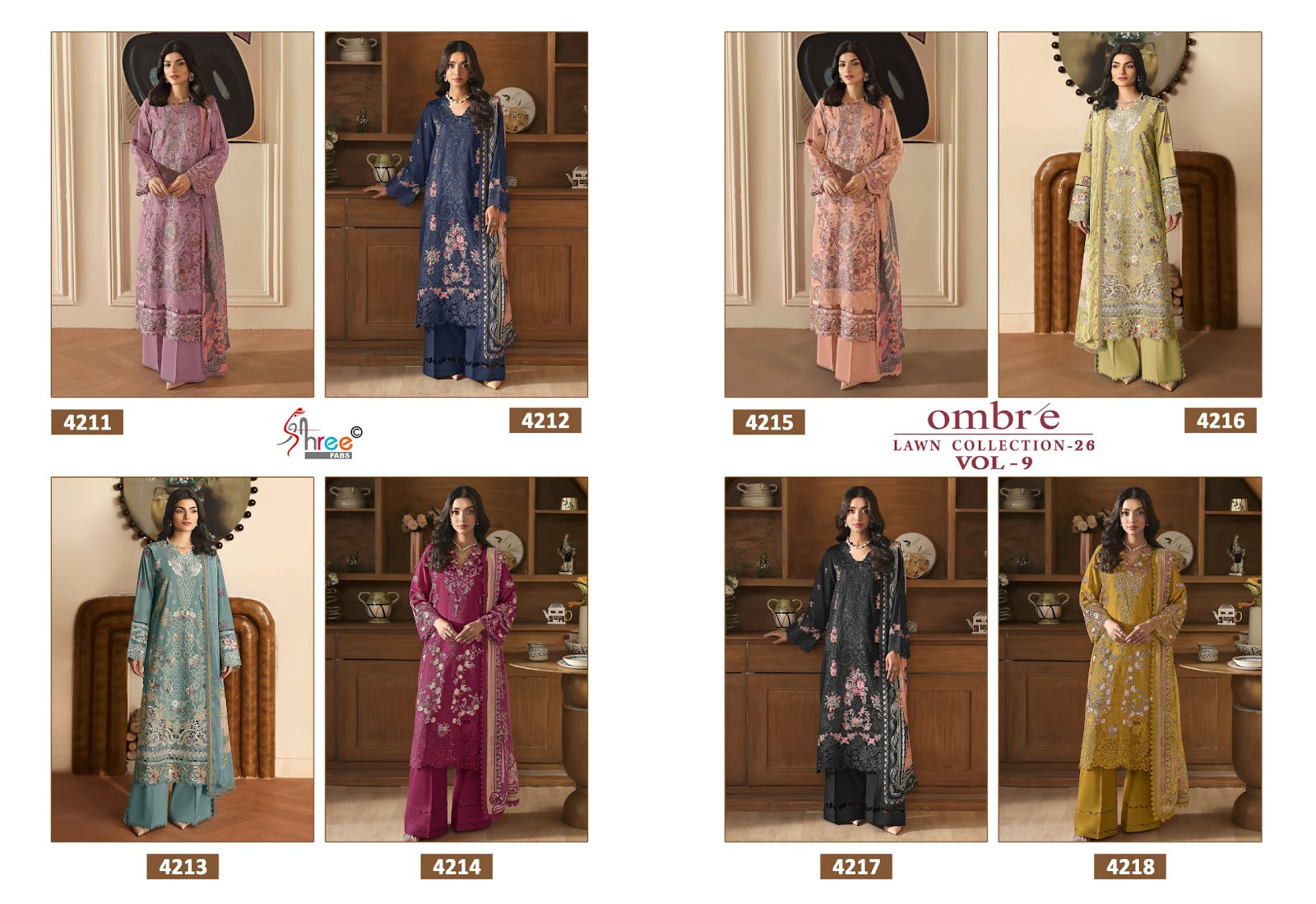 Ombre Vol 9 Lawn Collection 26 Shree Fabs Cotton Pakistani Salwar Suits Wholesale Price