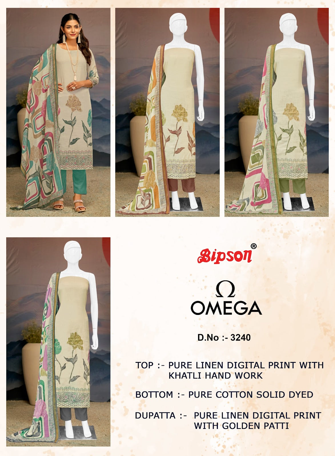 Omega 3240 Bipson Prints Linen Pant Style Suits Exporter Gujarat