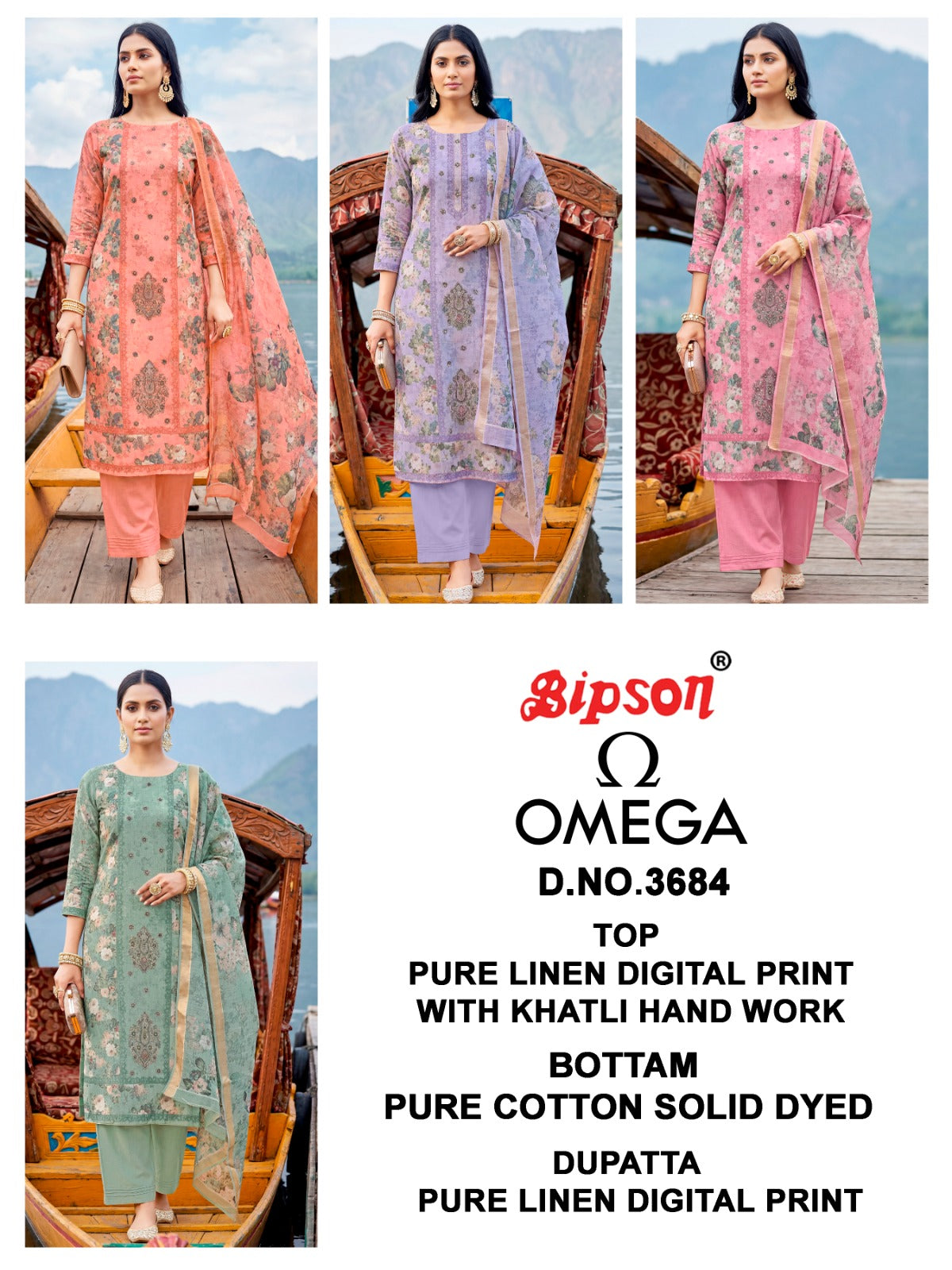 Omega 3684 Bipson Prints Pure Linen Pant Style Suits Exporter Ahmedabad