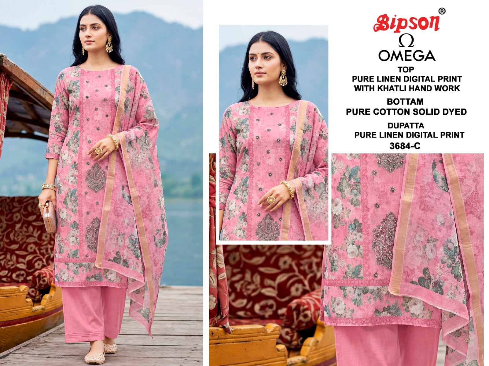 Omega 3684 Bipson Prints Pure Linen Pant Style Suits Exporter Ahmedabad