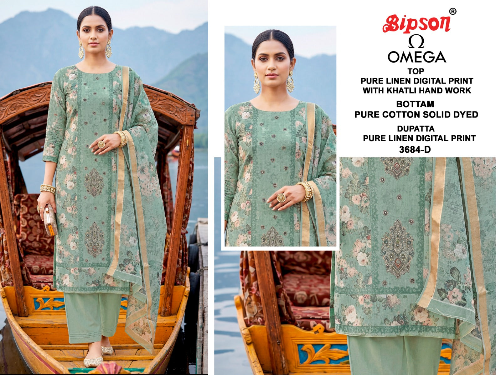 Omega 3684 Bipson Prints Pure Linen Pant Style Suits Exporter Ahmedabad