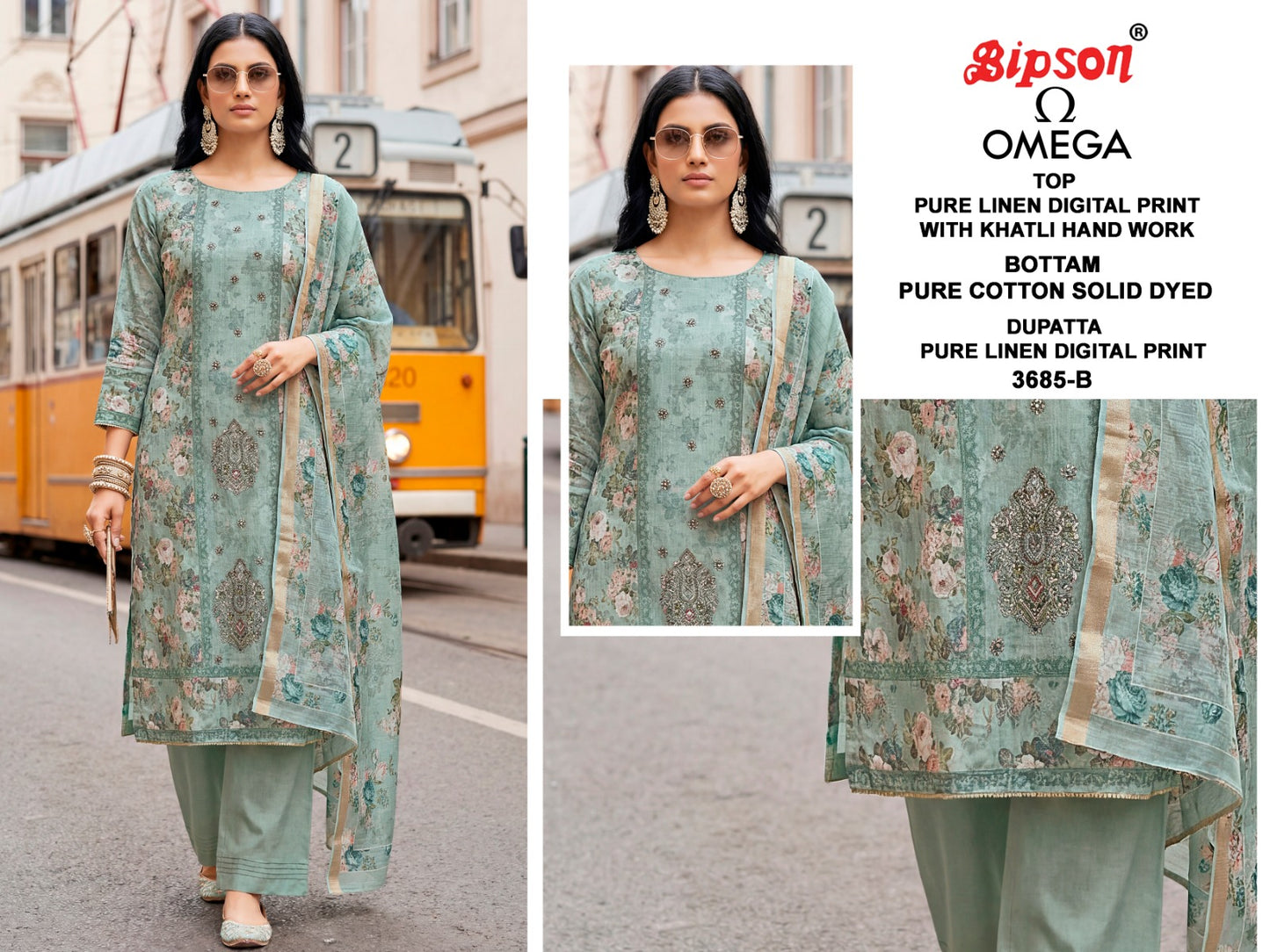 Omega 3685 Bipson Prints Pure Linen Pant Style Suits Wholesaler Ahmedabad