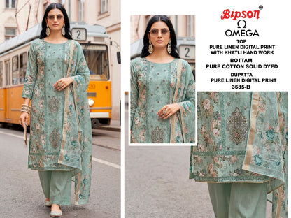 Omega 3685 Bipson Prints Pure Linen Pant Style Suits Wholesaler Ahmedabad