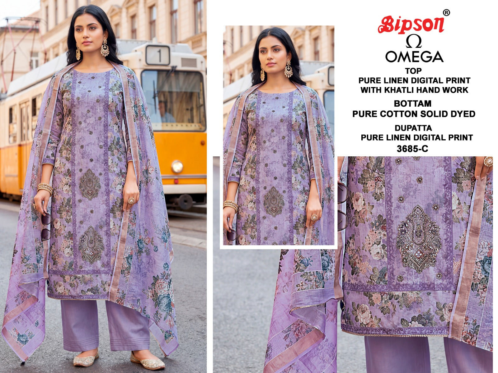 Omega 3685 Bipson Prints Pure Linen Pant Style Suits Wholesaler Ahmedabad