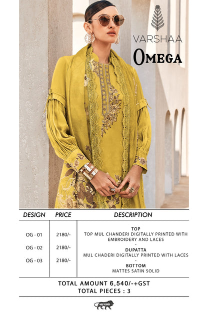 Omega Varshaa Mul Chanderi Pant Style Suits Wholesale Price