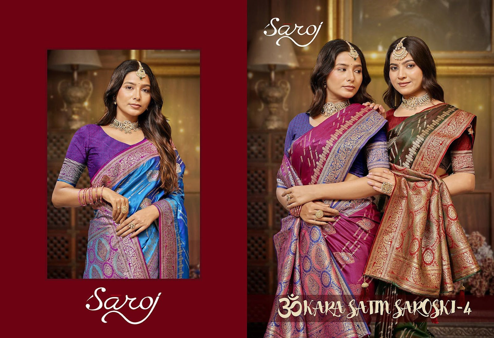 Omkara Satin Saroski Vol 4 Saroj Silk Sarees Wholesale Rate