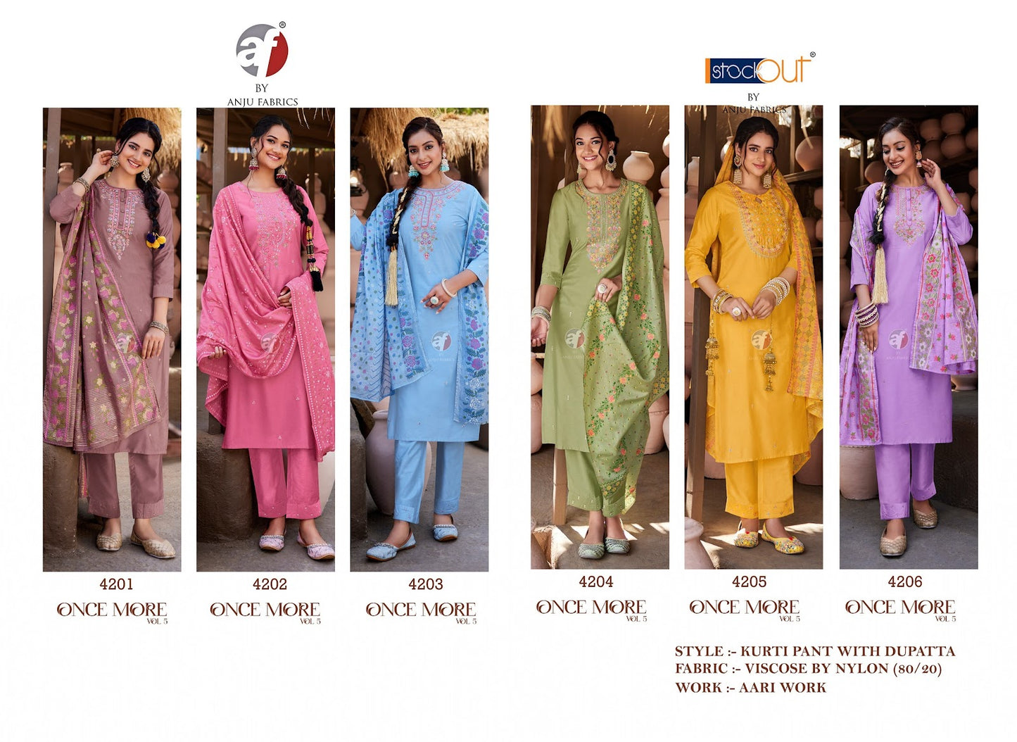 Once More Vol 5 Af Viscose Nylon Readymade Pant Style Suits Wholesaler