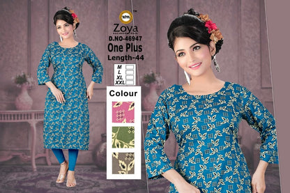 One Plus 120926 Zoya Rayon Knee Length Kurtis Wholesaler Ahmedabad