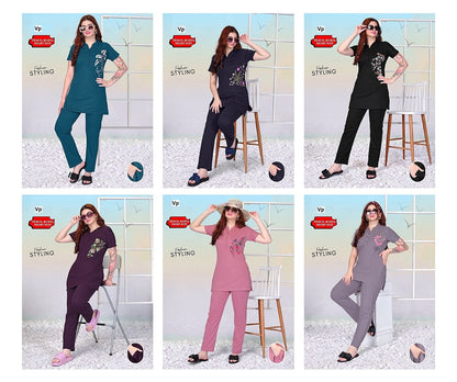 One Side Print Vp Tencil Kurta Night Suits Supplier Gujarat