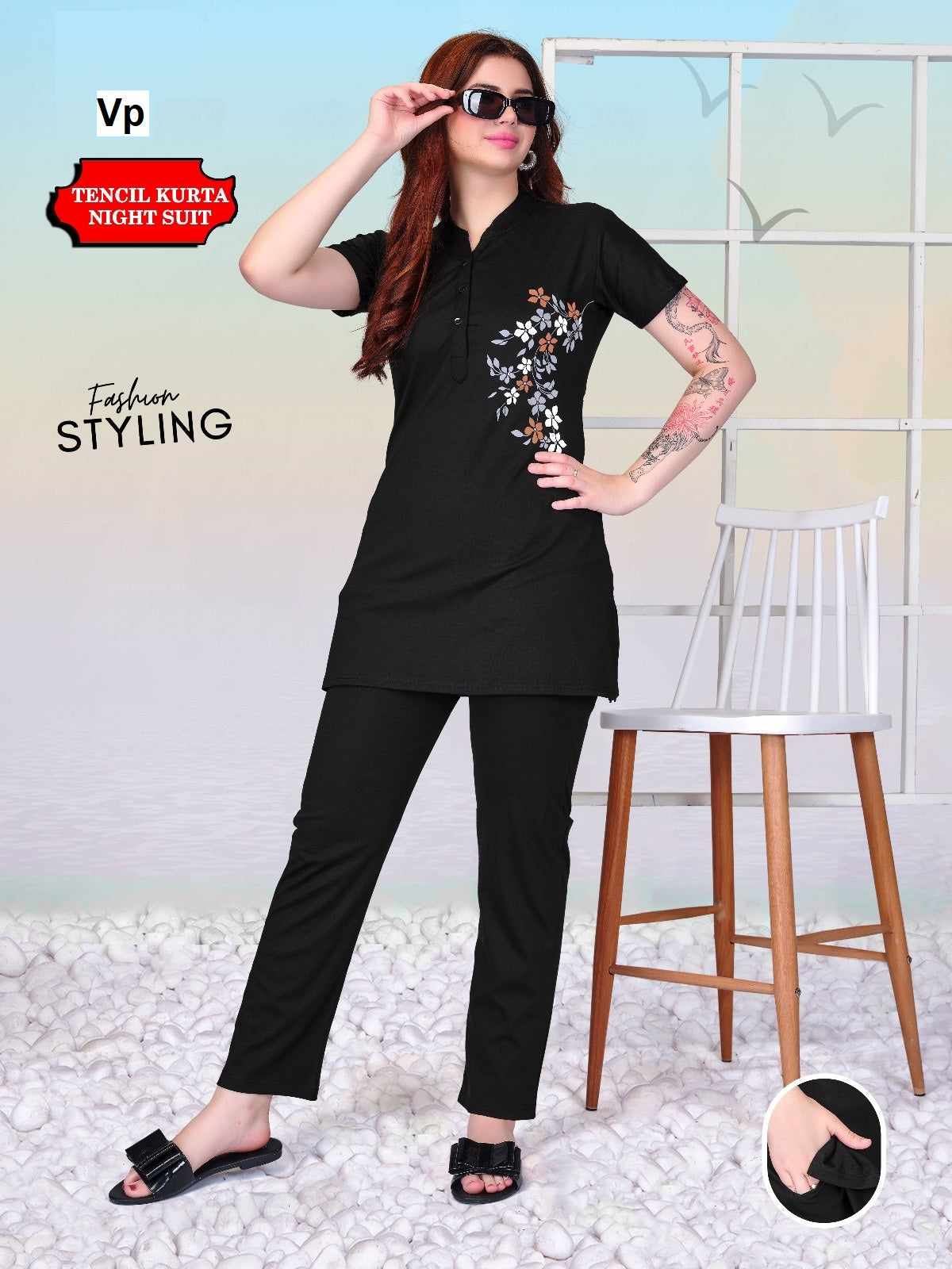 One Side Print Vp Tencil Kurta Night Suits Supplier Gujarat