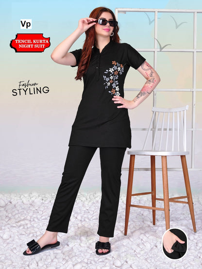 One Side Print Vp Tencil Kurta Night Suits Supplier Gujarat