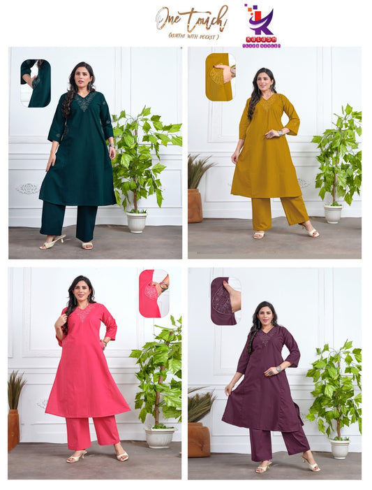 One Touch Mlm Kalash Lifestyle Cotton Kurti Plazzo Set Exporter