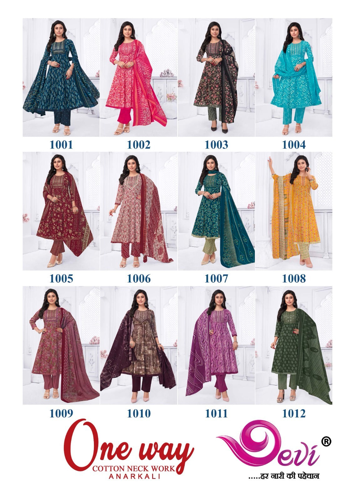 One Way Vol 1 Cotton Neck Work Devi Readymade Anarkali Suits Wholesale