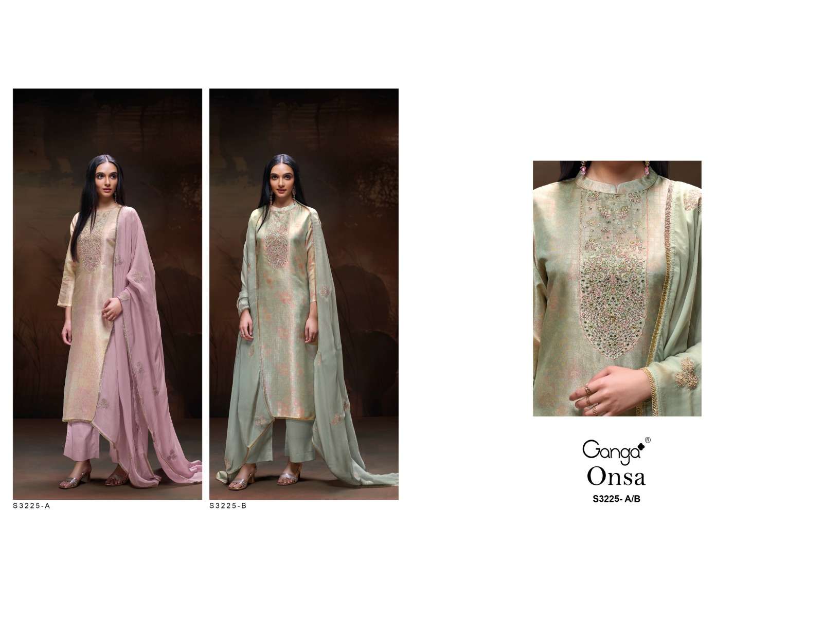 Onsa 3225 Ganga Bemberg Silk Plazzo Style Suits Manufacturer India