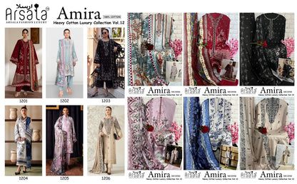 Amira Vol 12 Arsala Fashion Lawn Cotton Open Pic Karachi Salwar Suits Exporter India