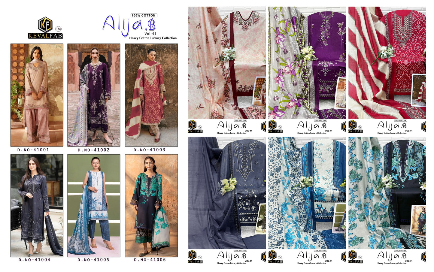 Alija B Vol 41 Keval Fab Lawn Cotton Open pic Karachi Salwar Suits Exporter