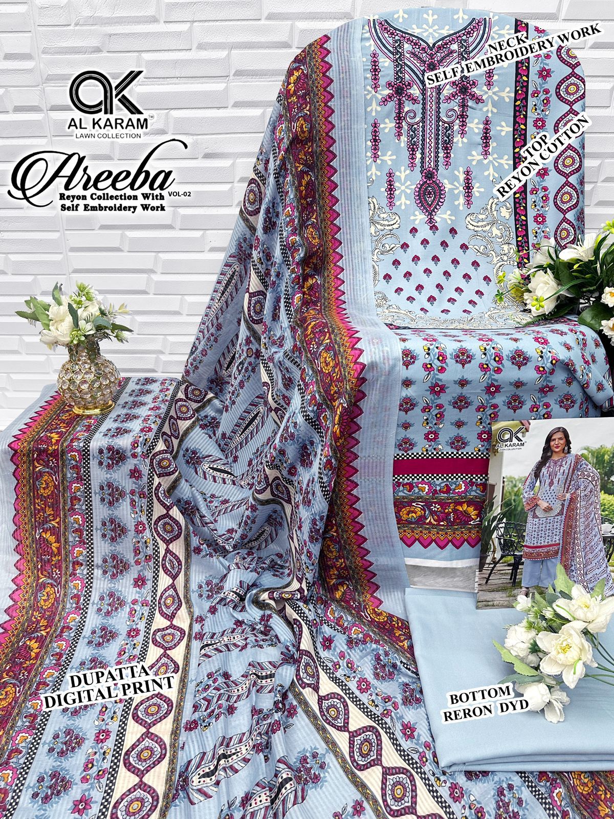 Areeba Vol 2 Al Karam Reyon Open Images Karachi Salwar Suits Exporter India
