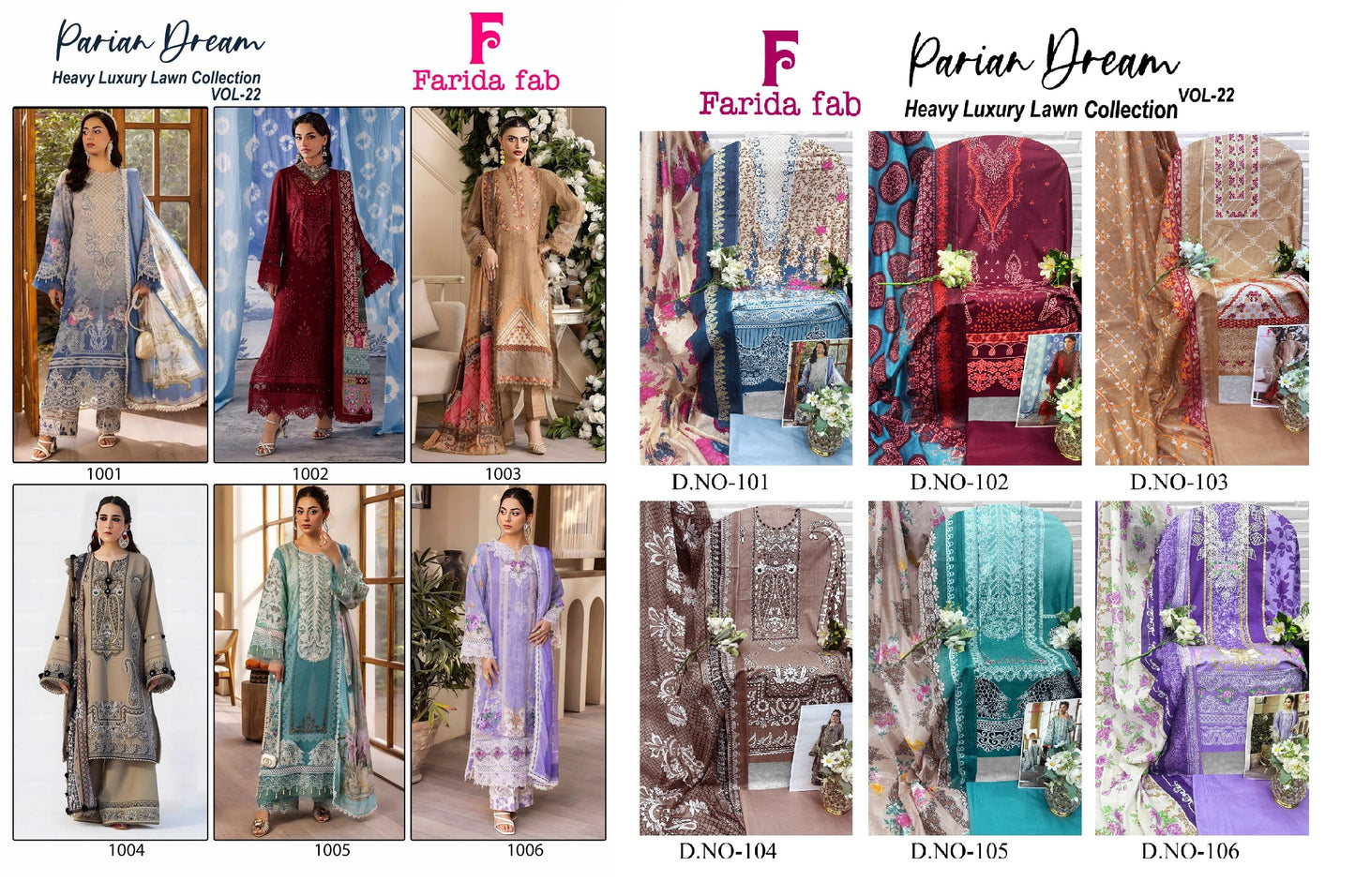 Parian Dream Vol 22 Farida Fab Mix Cotton Open Photo Karachi Salwar Suits Supplier Gujarat
