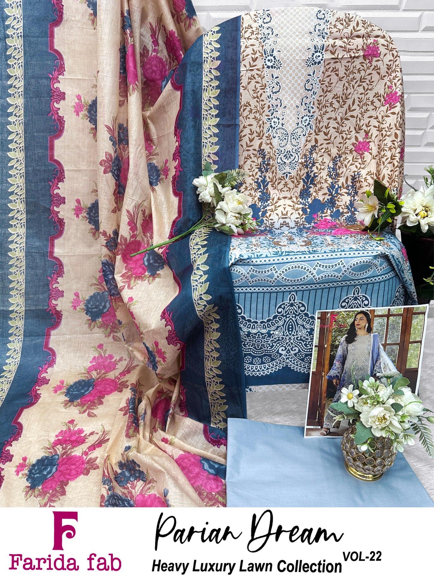 Parian Dream Vol 22 Farida Fab Mix Cotton Open Photo Karachi Salwar Suits Supplier Gujarat