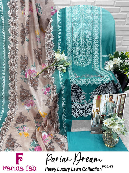 Parian Dream Vol 22 Farida Fab Mix Cotton Open Photo Karachi Salwar Suits Supplier Gujarat