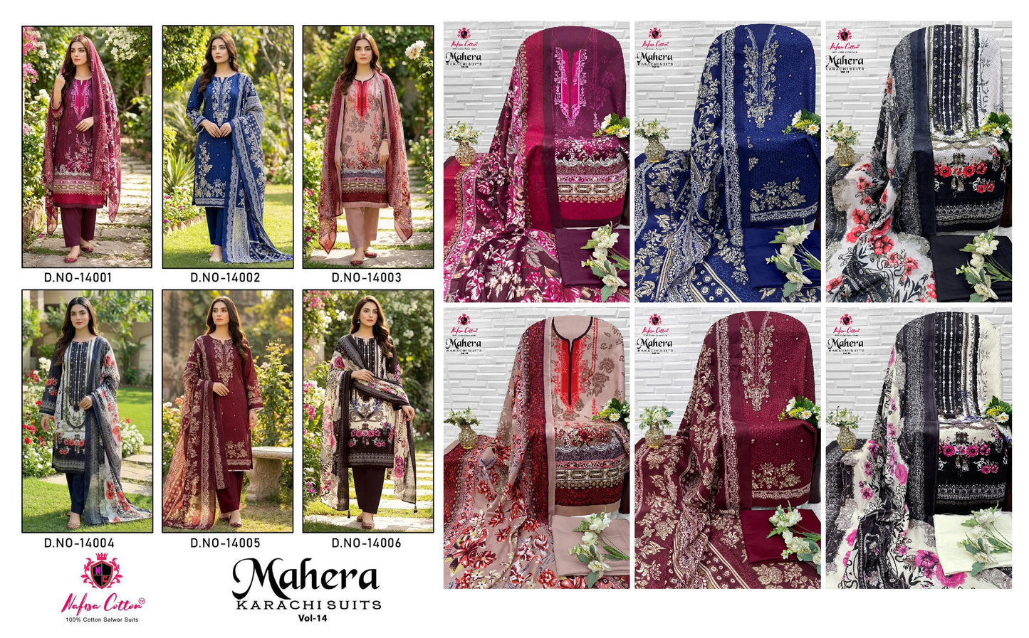 Mahera Vol 14 Nafisa Cotton Mix Cotton Open Pic Karachi Salwar Suits Wholesaler Gujarat