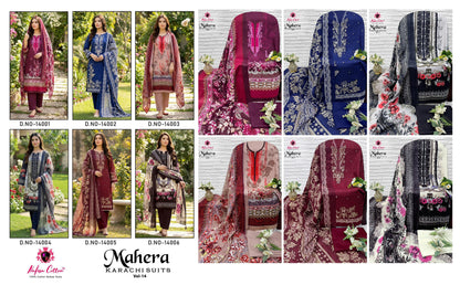Mahera Vol 14 Nafisa Cotton Mix Cotton Open Pic Karachi Salwar Suits Wholesaler Gujarat