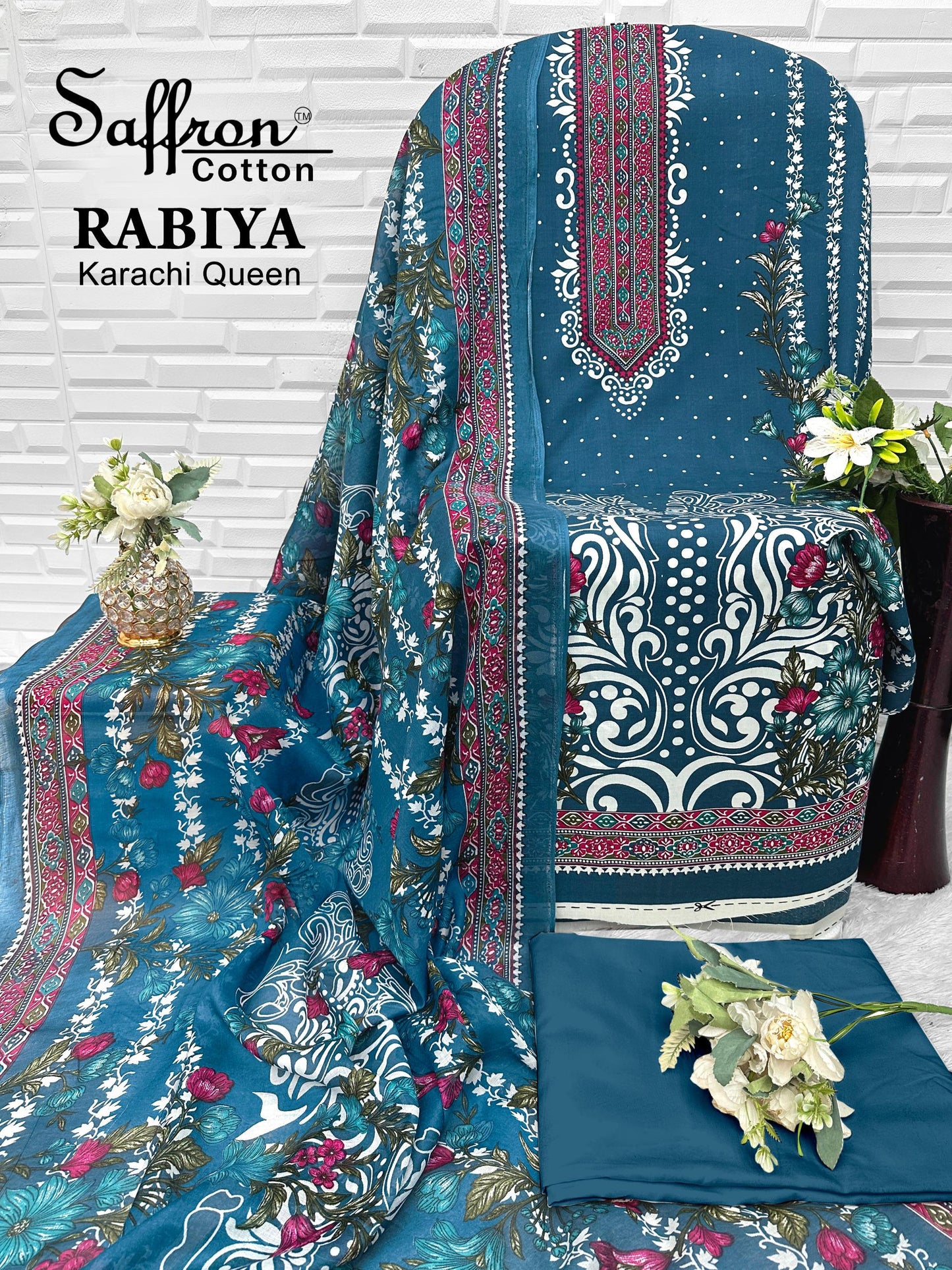 Rabiya Queen Saffron Cotton Open pic Karachi Salwar Suits Supplier India