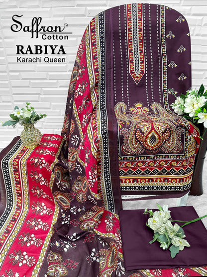 Rabiya Queen Saffron Cotton Open pic Karachi Salwar Suits Supplier India