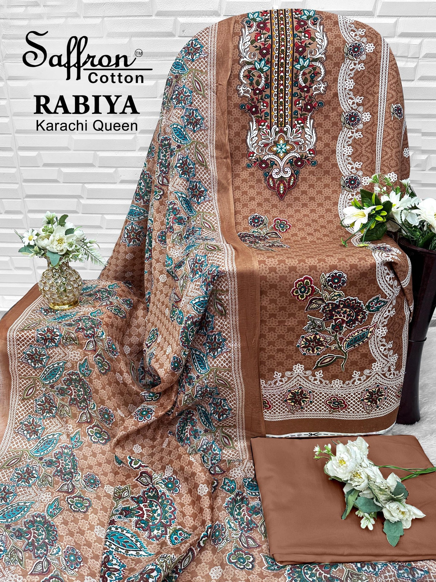 Rabiya Queen Saffron Cotton Open pic Karachi Salwar Suits Supplier India