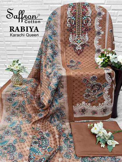 Rabiya Queen Saffron Cotton Open pic Karachi Salwar Suits Supplier India