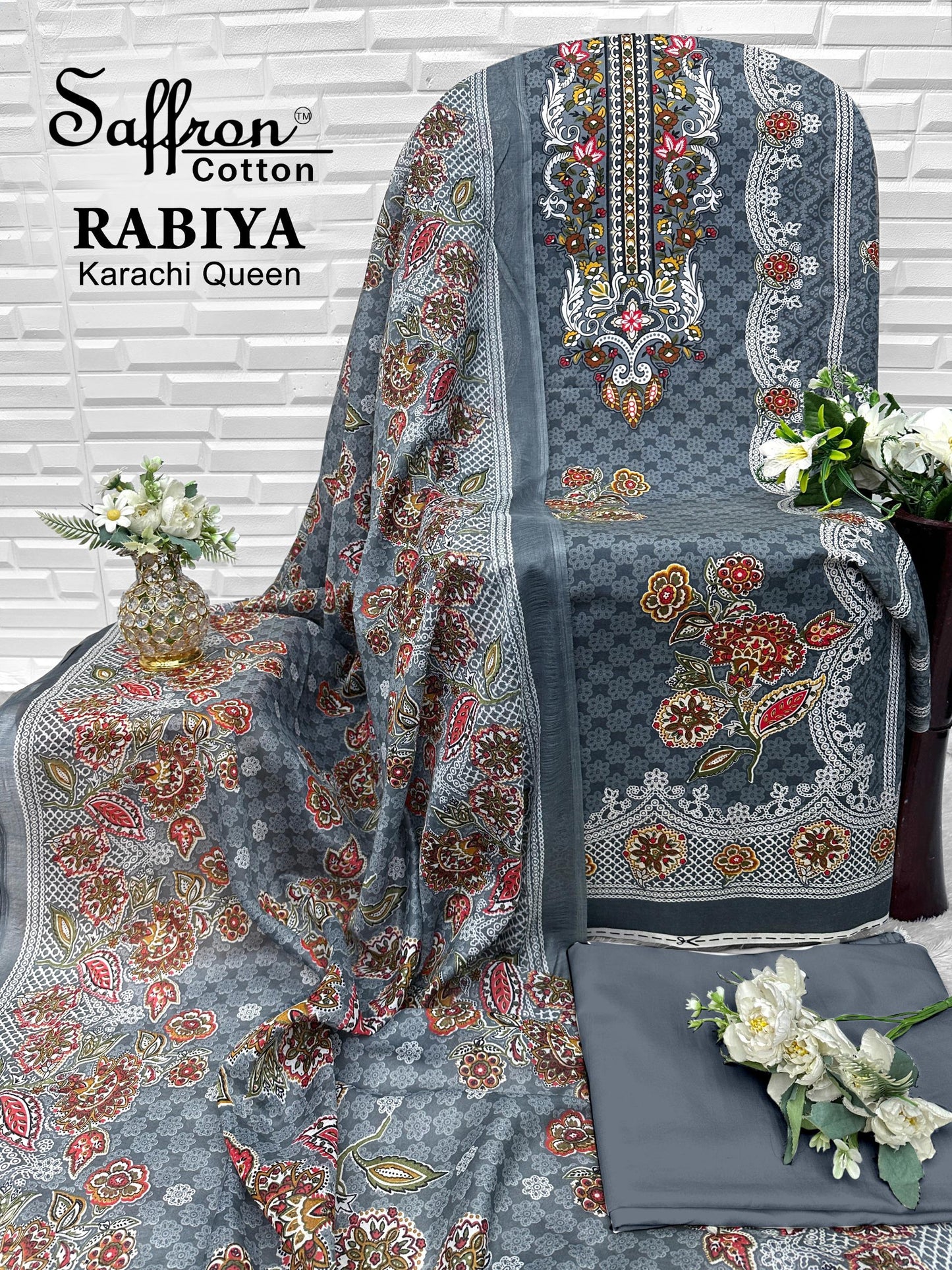 Rabiya Queen Saffron Cotton Open pic Karachi Salwar Suits Supplier India