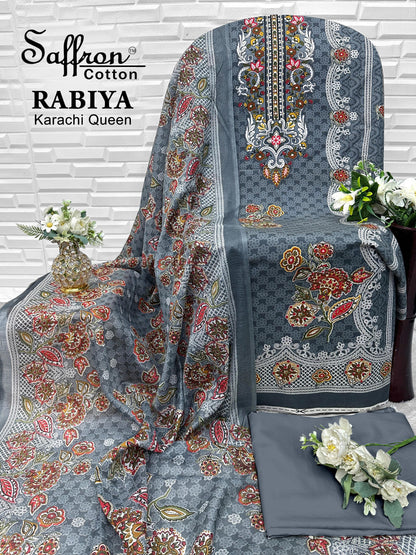 Rabiya Queen Saffron Cotton Open pic Karachi Salwar Suits Supplier India