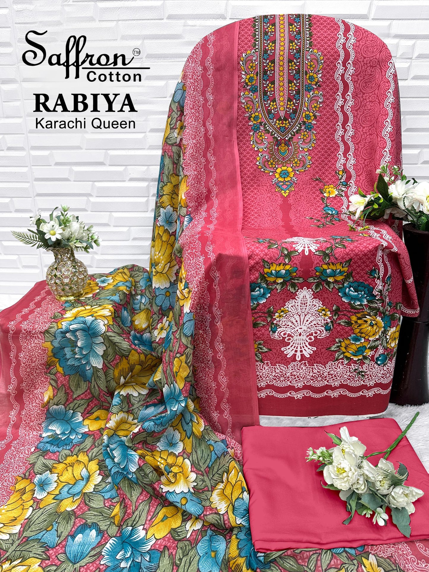 Rabiya Queen Saffron Cotton Open pic Karachi Salwar Suits Supplier India