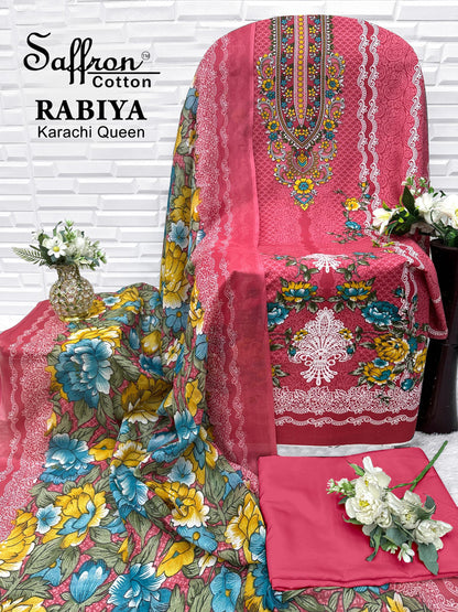 Rabiya Queen Saffron Cotton Open pic Karachi Salwar Suits Supplier India
