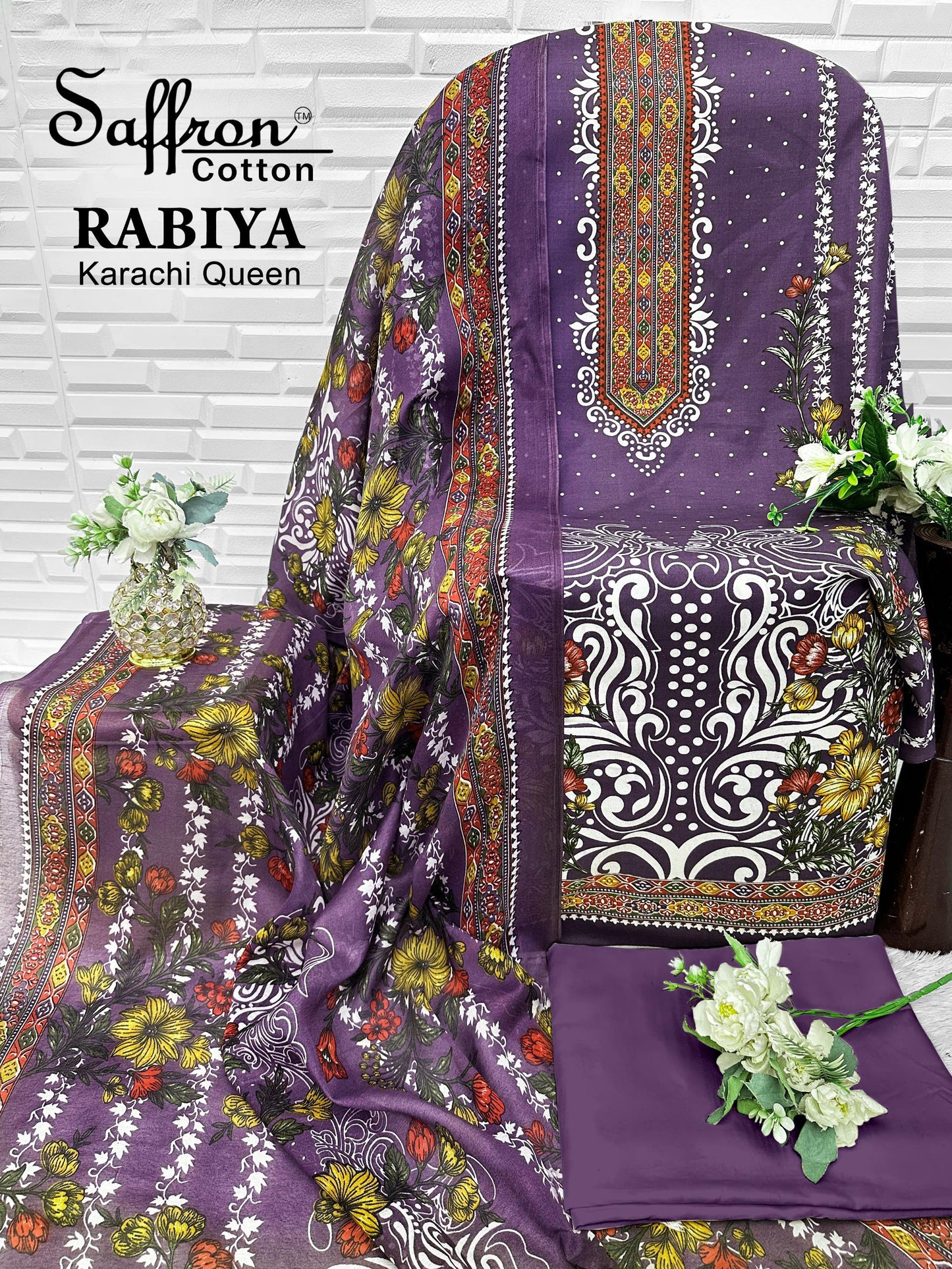 Rabiya Queen Saffron Cotton Open pic Karachi Salwar Suits Supplier India