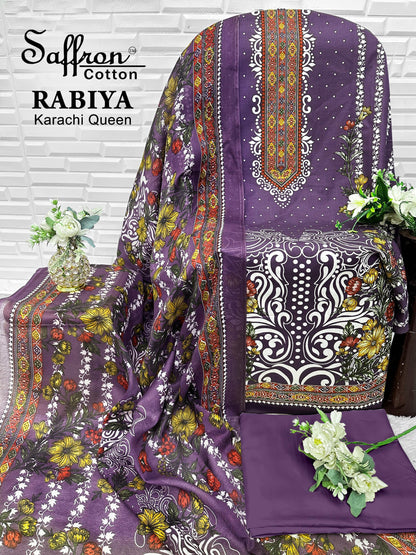 Rabiya Queen Saffron Cotton Open pic Karachi Salwar Suits Supplier India