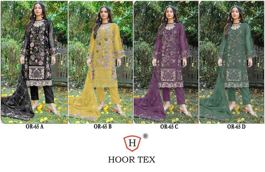 Or 65 Hoor Tex Organza Pakistani Salwar Suits Wholesale Rate
