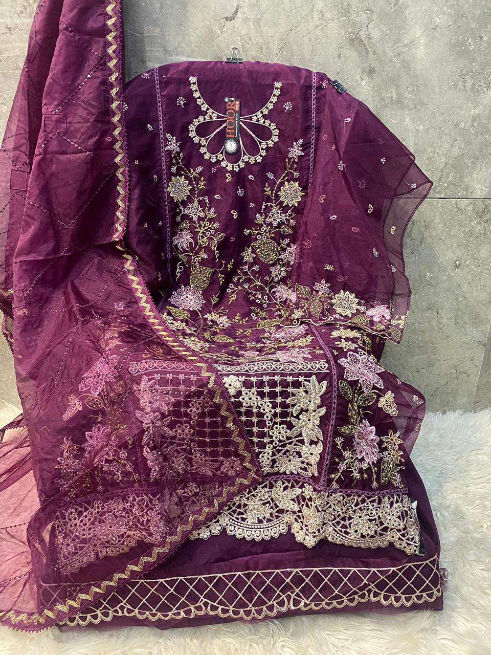 Or 65 Hoor Tex Organza Pakistani Salwar Suits Wholesale Rate