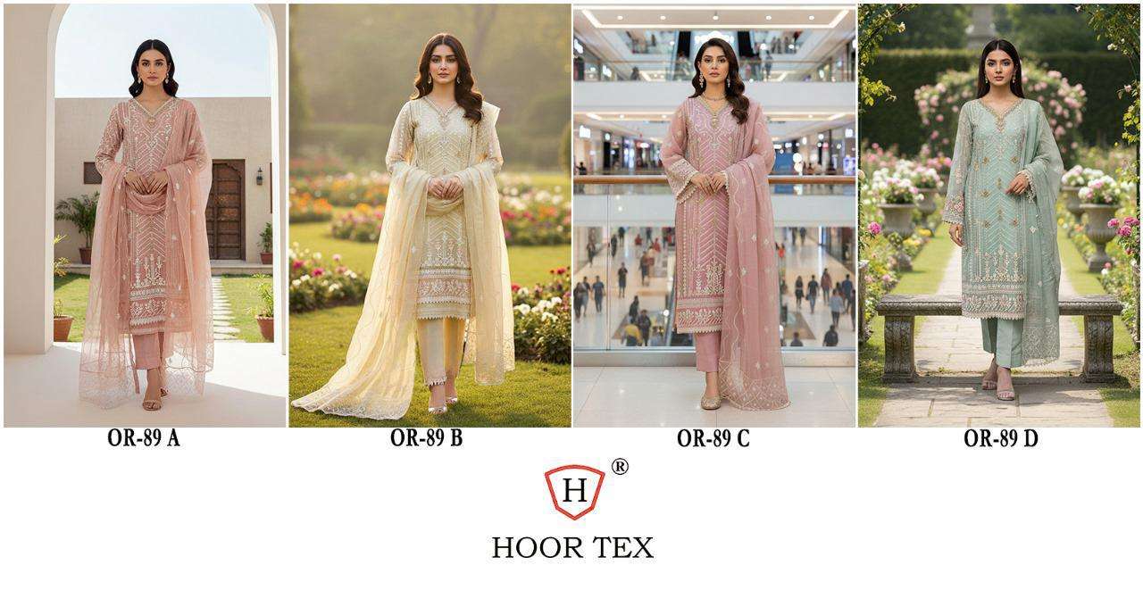 Or 89 Hoor Tex Organza Pakistani Salwar Suits Wholesale Price
