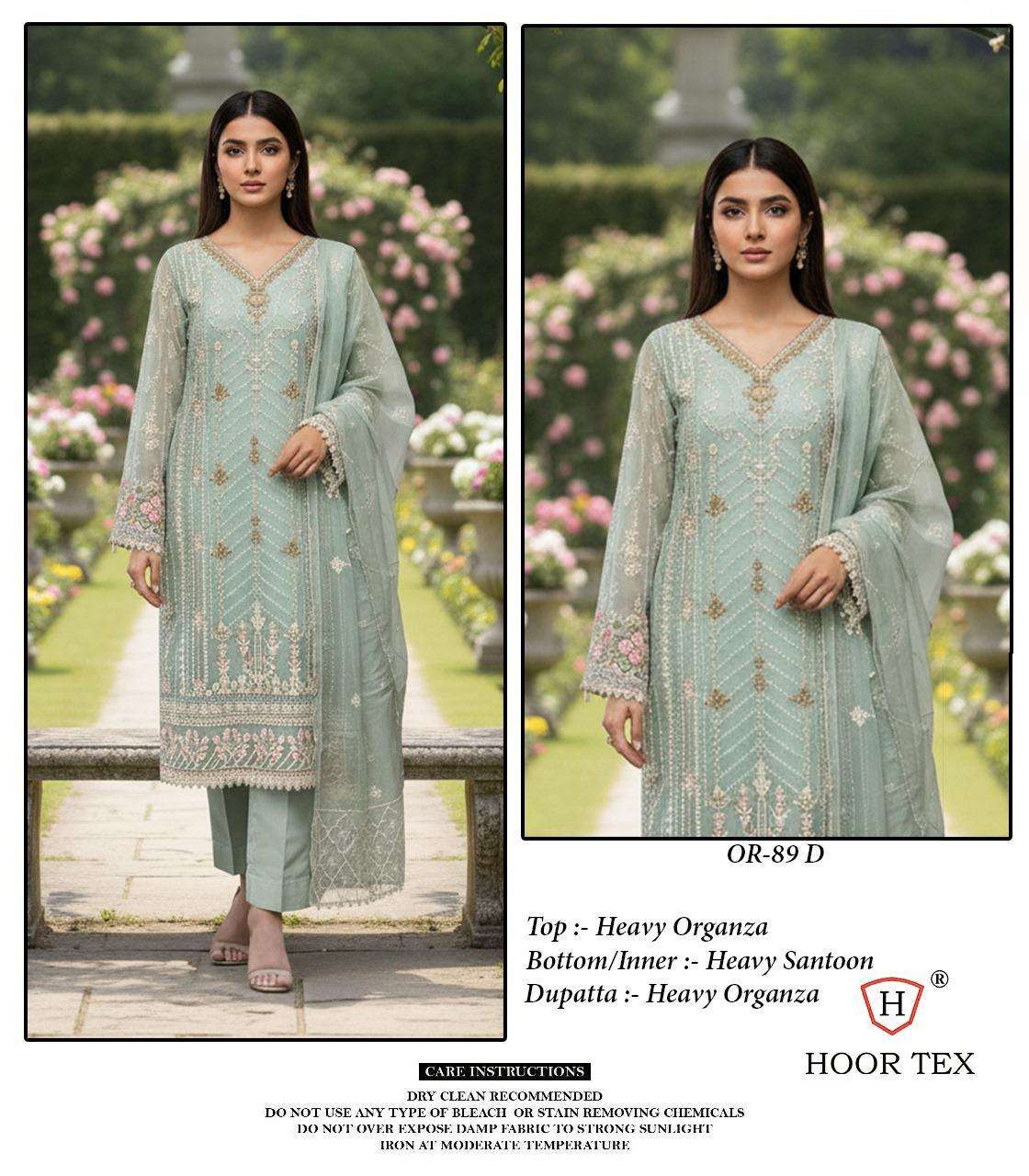 Or 89 Hoor Tex Organza Pakistani Salwar Suits Wholesale Price