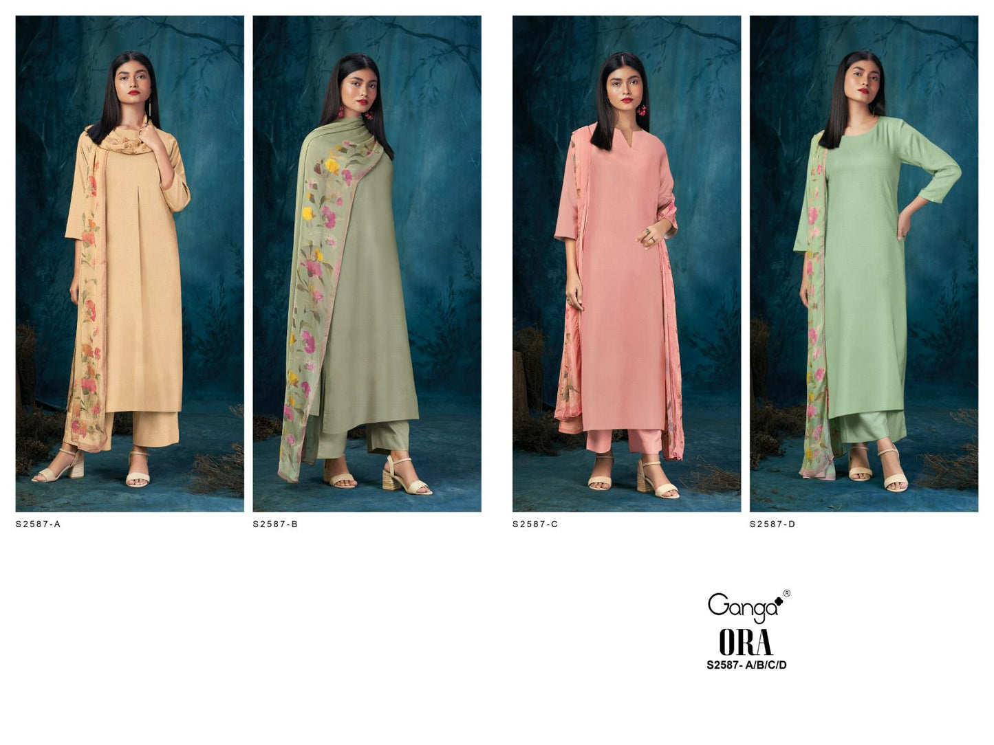Ora 2587 Ganga Cotton Linen Plazzo Style Suits Supplier India