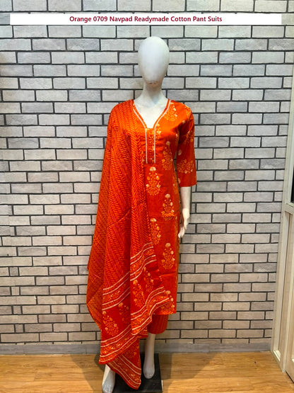 Orange 0709 Navpad Readymade Cotton Pant Suits Exporter Ahmedabad