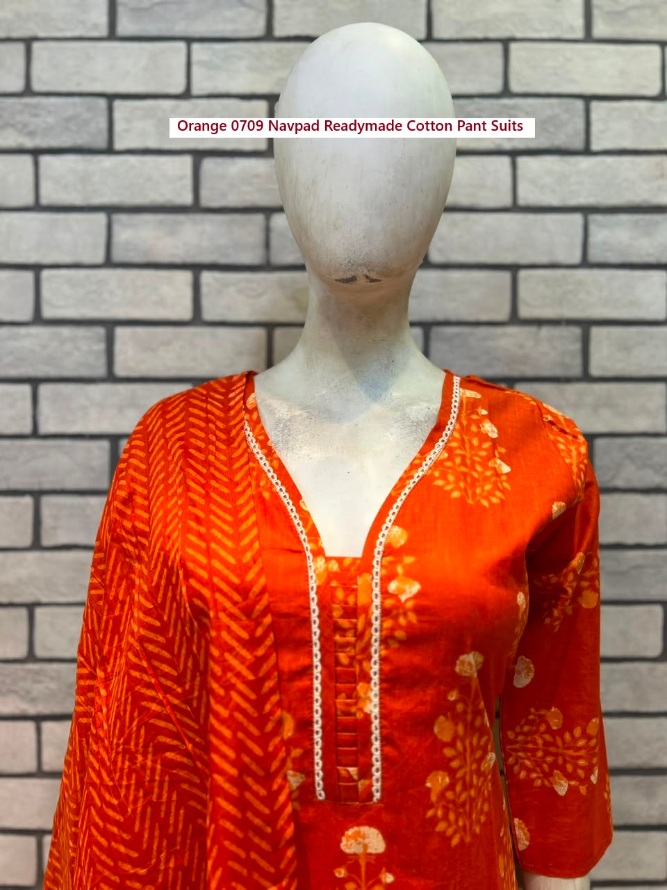Orange 0709 Navpad Readymade Cotton Pant Suits Exporter Ahmedabad
