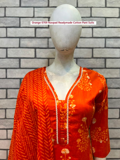 Orange 0709 Navpad Readymade Cotton Pant Suits Exporter Ahmedabad