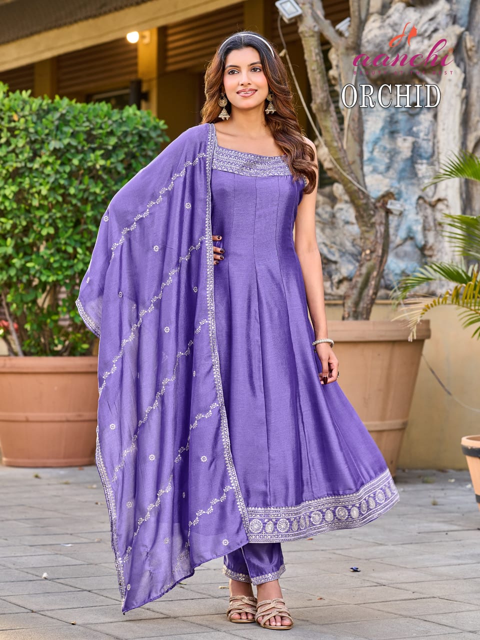 Orchid Aanchi Vichitra Silk Readymade Anarkali Suits Wholesale Rate