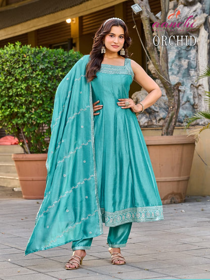 Orchid Aanchi Vichitra Silk Readymade Anarkali Suits Wholesale Rate