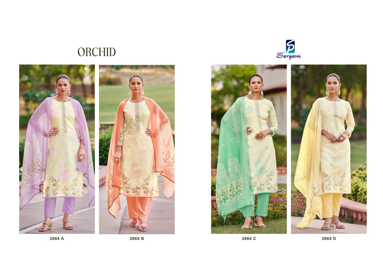 Orchid Sargam Prints Pure Linen Pant Style Suits Supplier